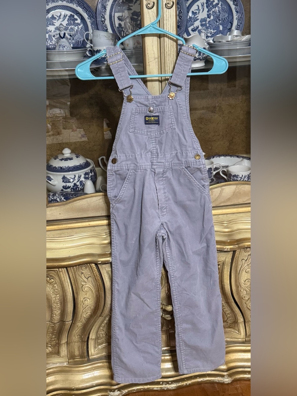 Vintage OshKosh USA gray corduroy overalls HTF size 6x-7 boys